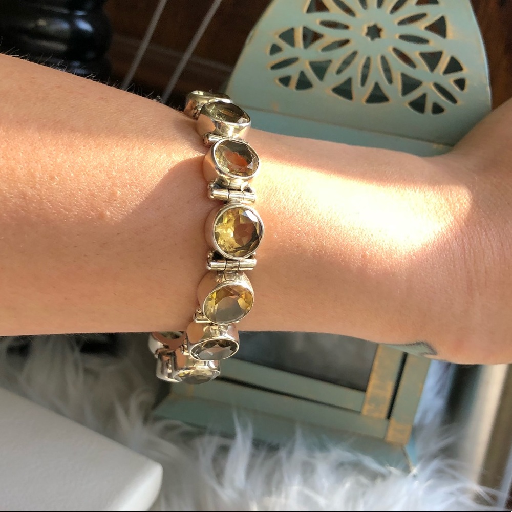 Heavy Sterling Silver & Lemon Citrine Bracelet